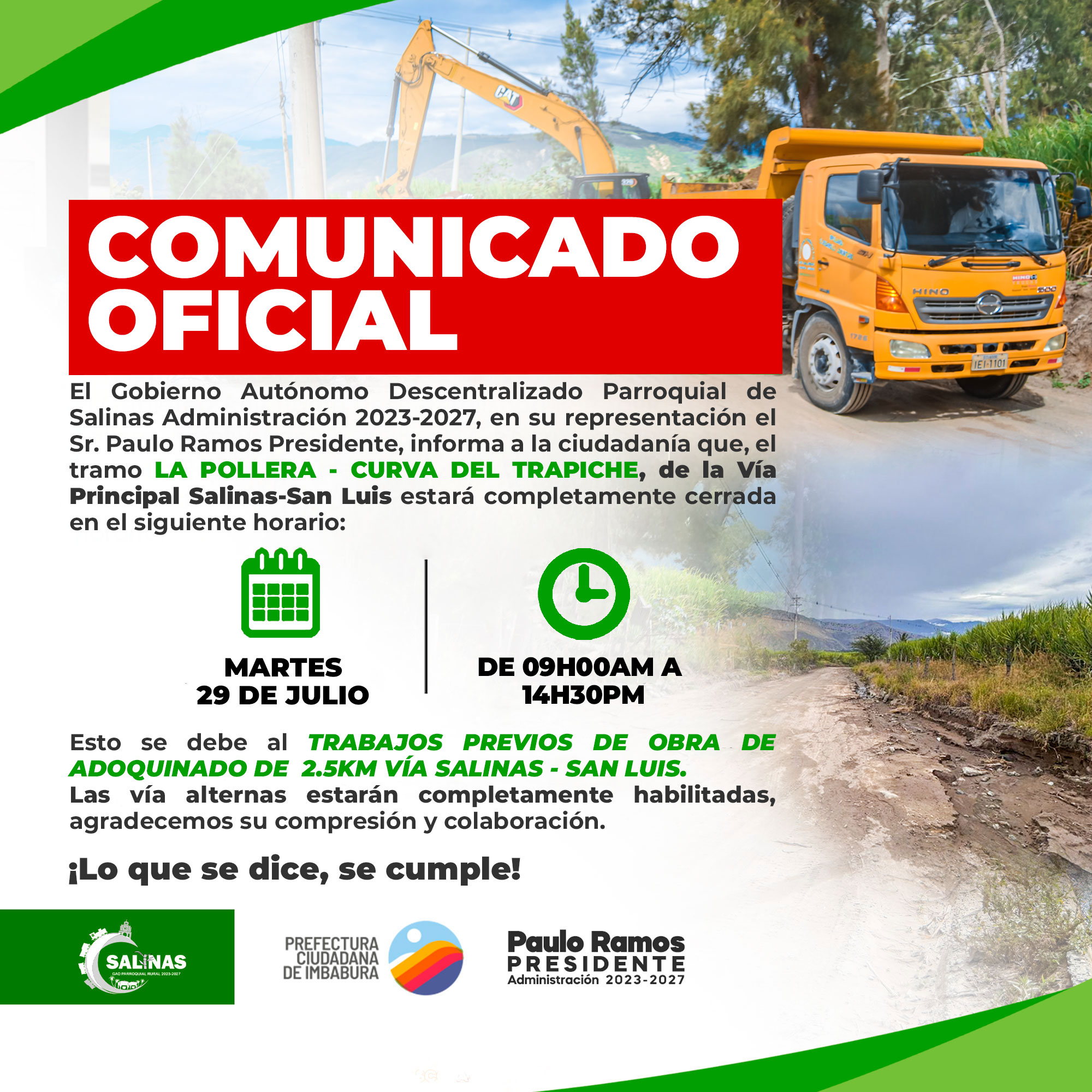 COMUNICADO OFICIAL | CIERRE VIAL TEMPORAL