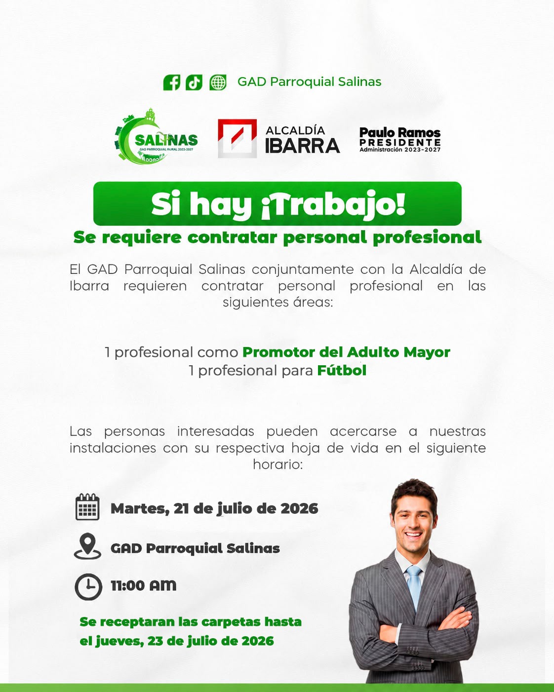 Convocatoria laboral GAD Salinas e Ibarra 2026