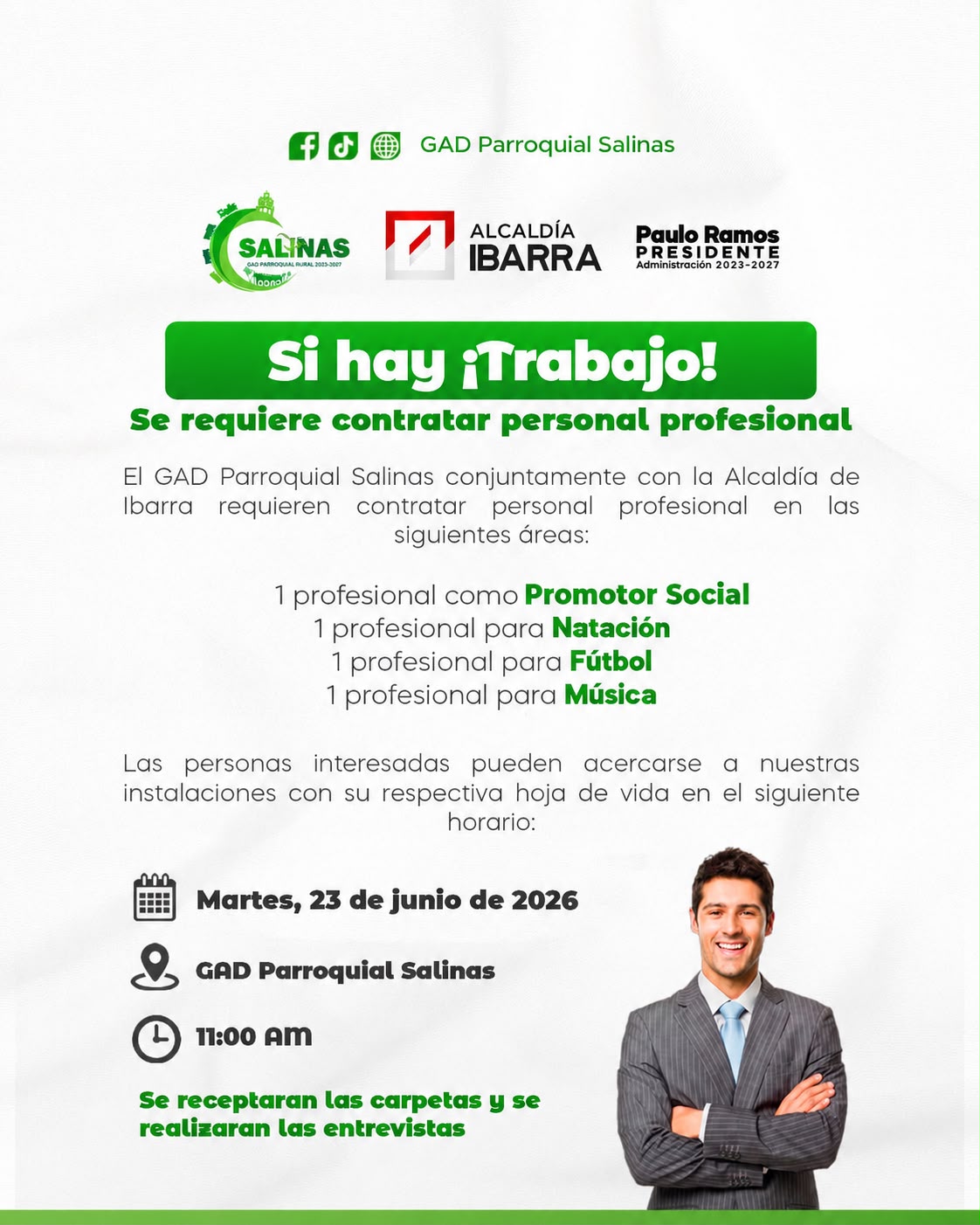 Convocatoria laboral GAD Salinas e Ibarra 2026